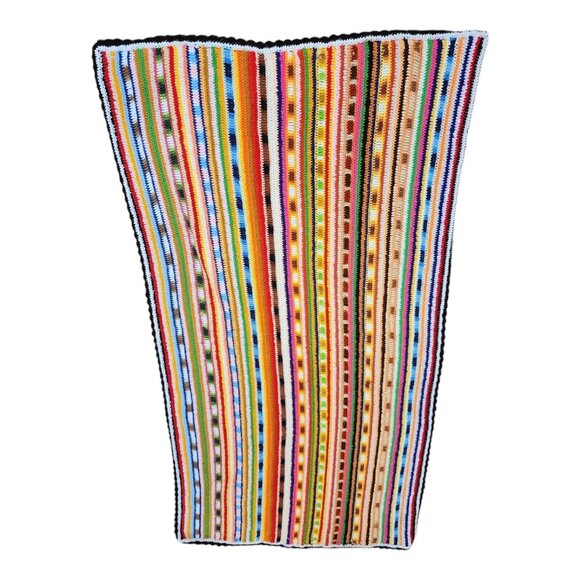 Hippie Chic Striped Crochet Afghan Throw Vintage Boho Grannycore Throw 70x37 - Picture 4 of 11